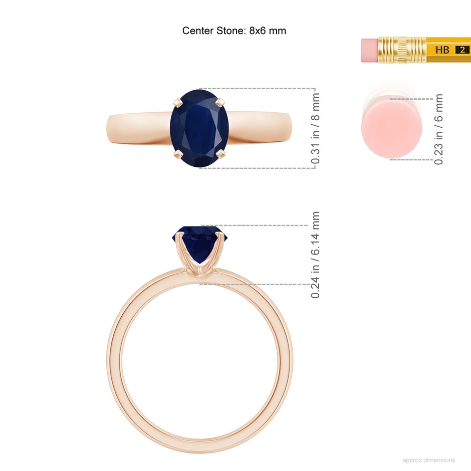 8x6mm A Prong-Set Oval Blue Sapphire Solitaire Engagement Ring in Rose Gold ruler