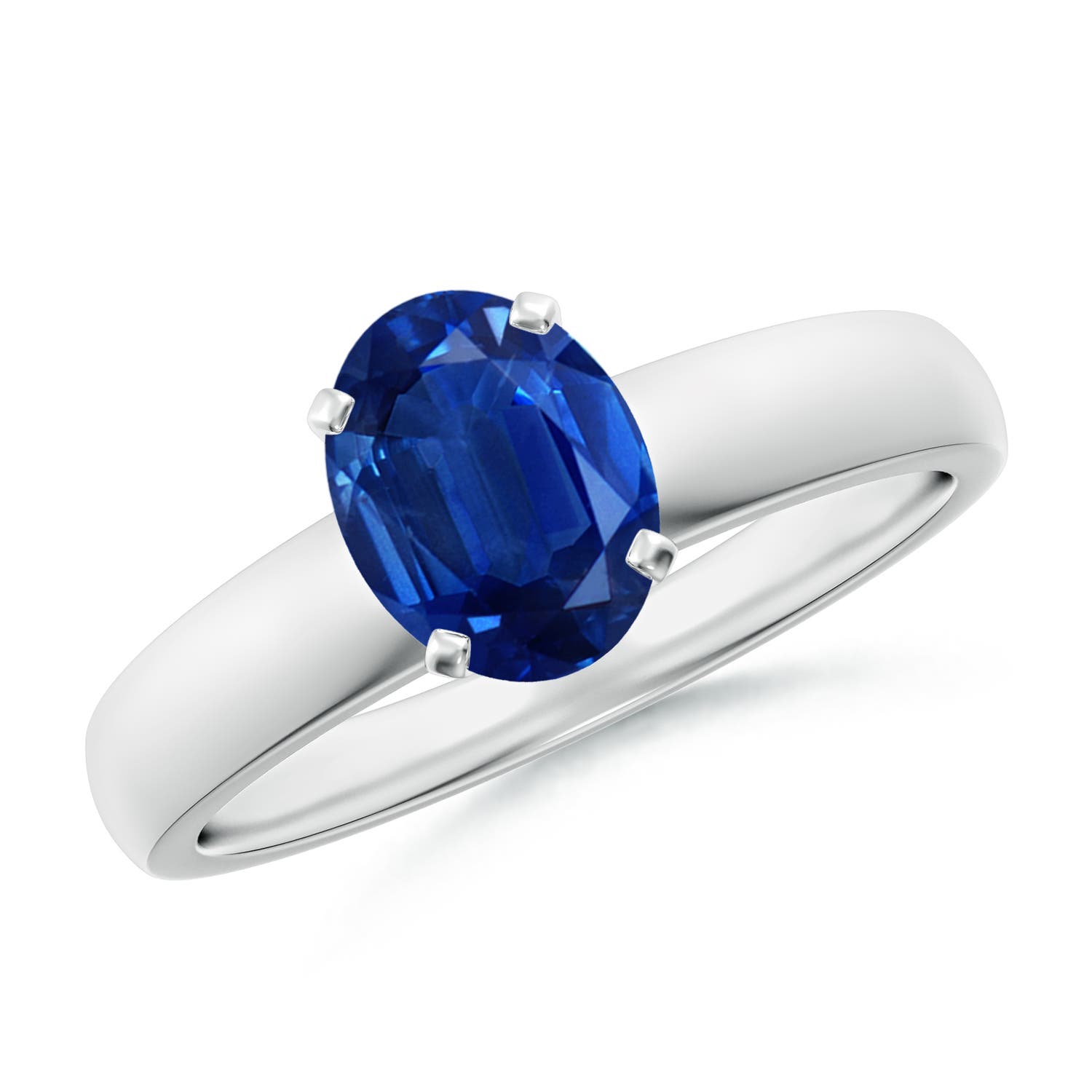 8x6mm AAA Prong-Set Oval Blue Sapphire Solitaire Engagement Ring in White Gold