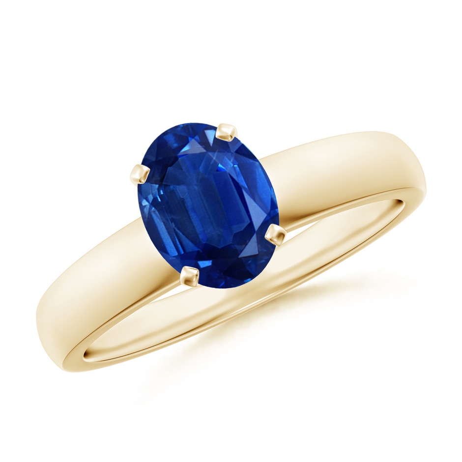 8x6mm AAA Prong-Set Oval Blue Sapphire Solitaire Engagement Ring in Yellow Gold 