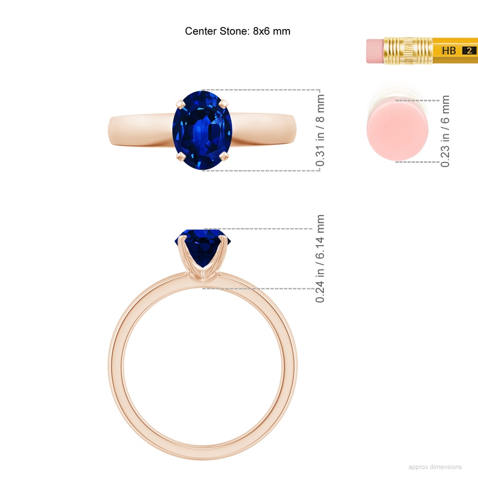 8x6mm AAAA Prong-Set Oval Blue Sapphire Solitaire Engagement Ring in Rose Gold ruler