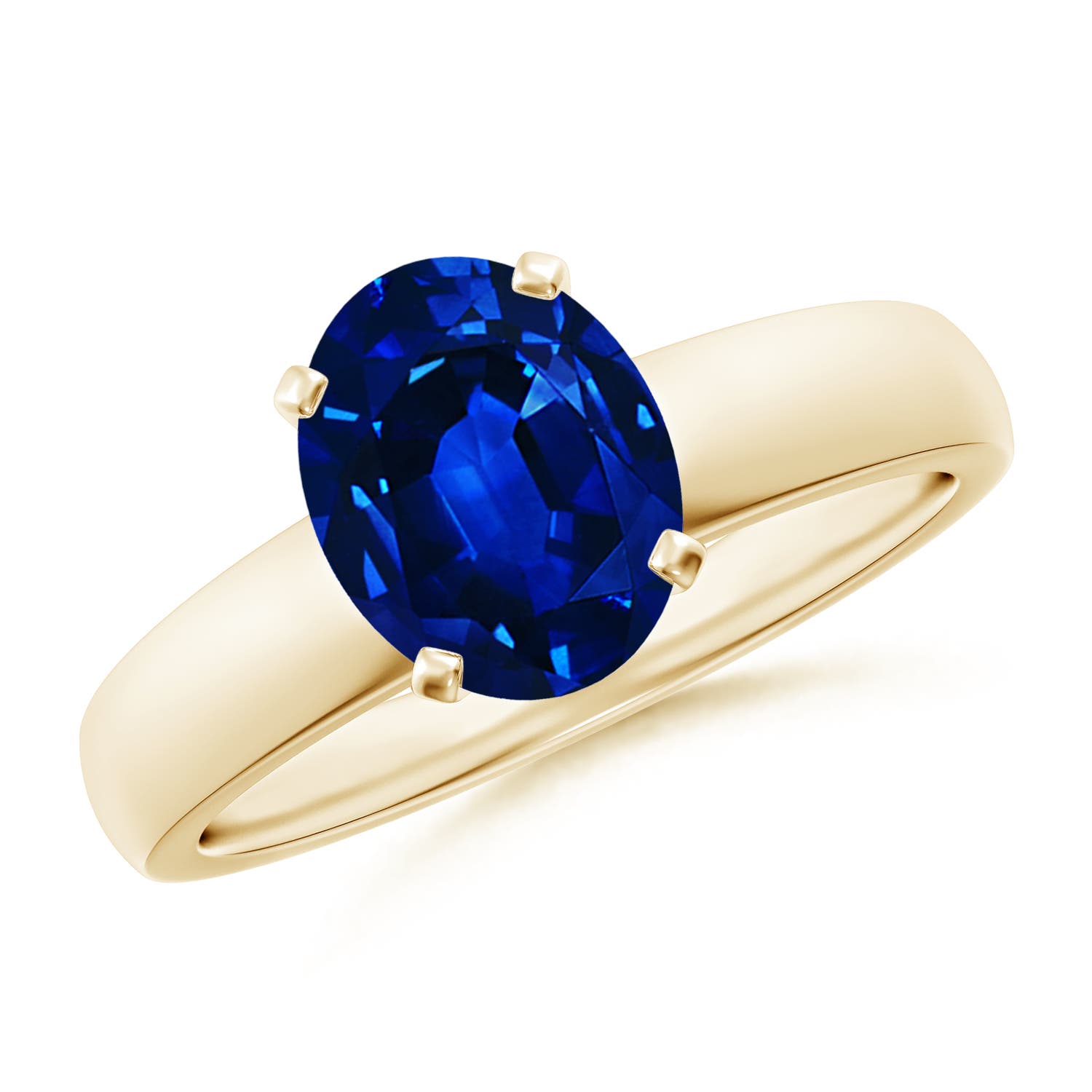 9x7mm AAAA Prong-Set Oval Blue Sapphire Solitaire Engagement Ring in 18CT Yellow Gold