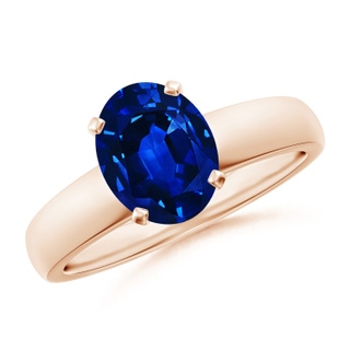 9x7mm AAAA Prong-Set Oval Blue Sapphire Solitaire Engagement Ring in Rose Gold