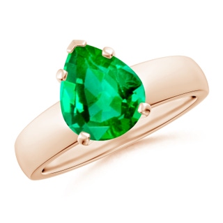 10x8mm AAA Prong-Set Pear Emerald Solitaire Engagement Ring in Rose Gold