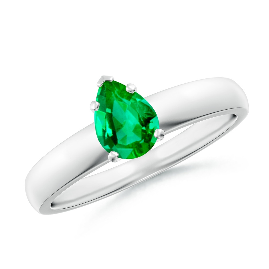 7x5mm AAA Prong-Set Pear Emerald Solitaire Engagement Ring in 18K White Gold 