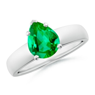 9x7mm AAA Prong-Set Pear Emerald Solitaire Engagement Ring in White Gold