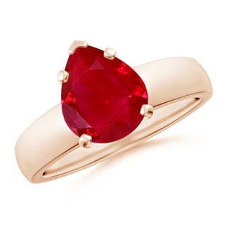 10x8mm AAA Prong-Set Pear Ruby Solitaire Engagement Ring in 18K Rose Gold