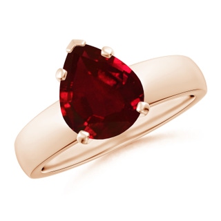 10x8mm AAAA Prong-Set Pear Ruby Solitaire Engagement Ring in 18K Rose Gold