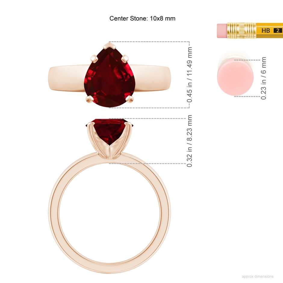10x8mm AAAA Prong-Set Pear Ruby Solitaire Engagement Ring in 18K Rose Gold ruler