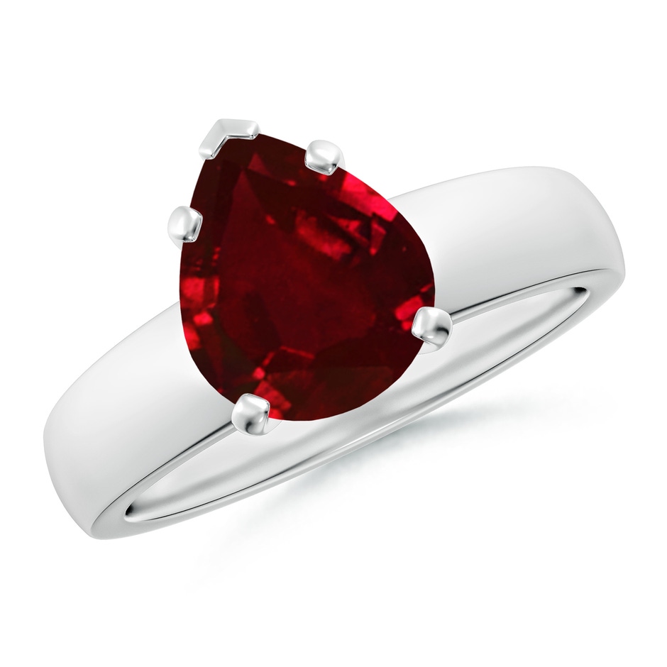 10x8mm AAAA Prong-Set Pear Ruby Solitaire Engagement Ring in P950 Platinum 