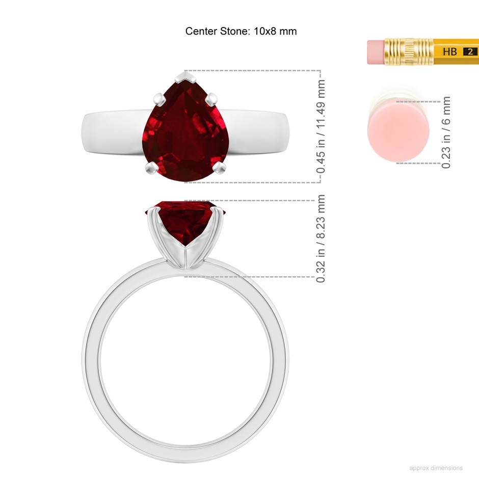 10x8mm AAAA Prong-Set Pear Ruby Solitaire Engagement Ring in White Gold ruler