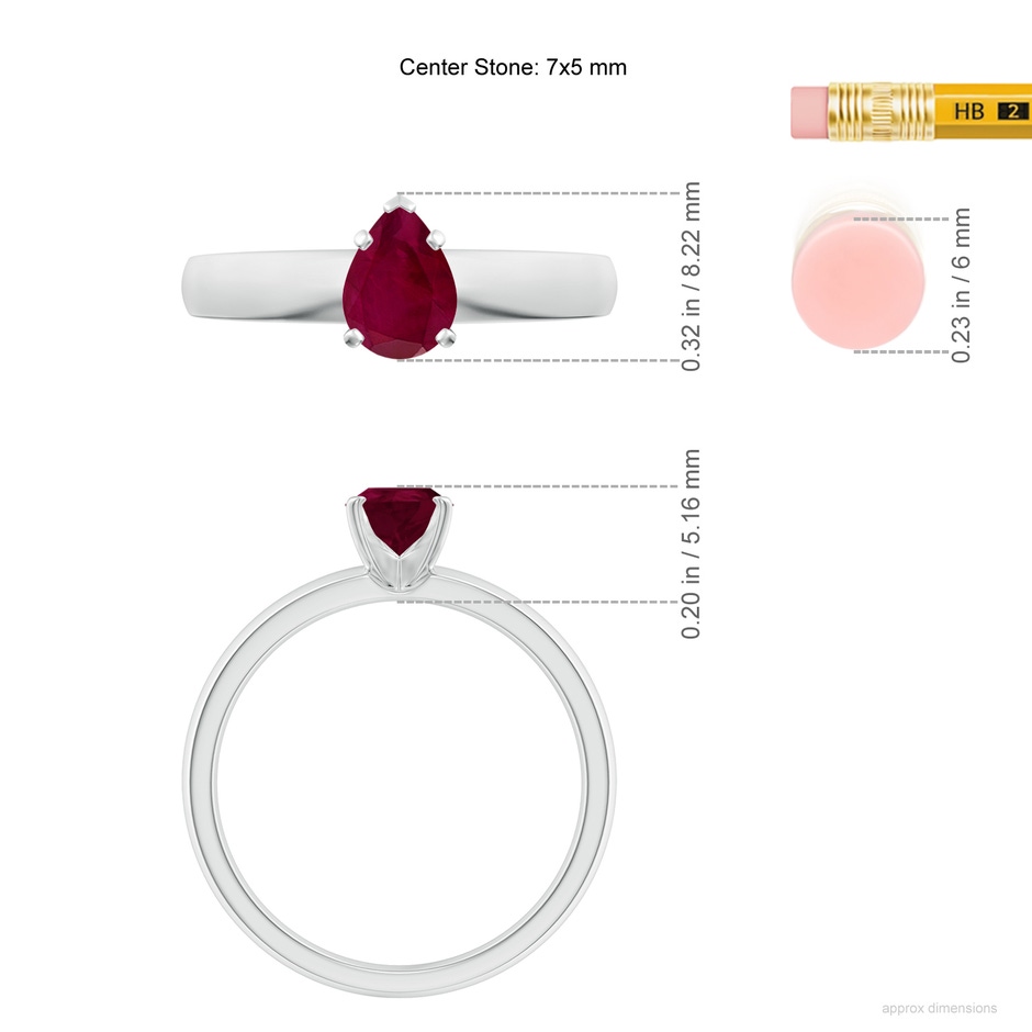 7x5mm A Prong-Set Pear Ruby Solitaire Engagement Ring in P950 Platinum ruler