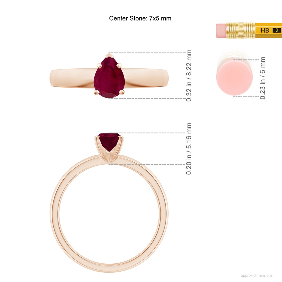 7x5mm A Prong-Set Pear Ruby Solitaire Engagement Ring in Rose Gold ruler