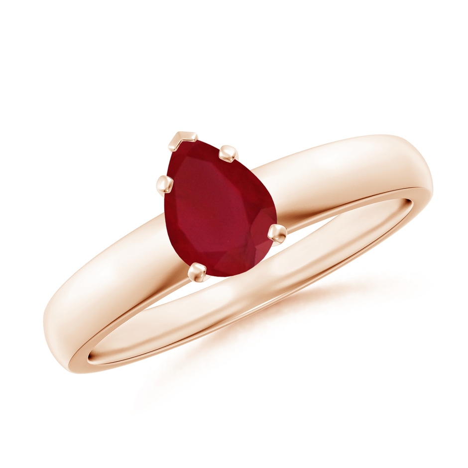7x5mm AA Prong-Set Pear Ruby Solitaire Engagement Ring in Rose Gold 