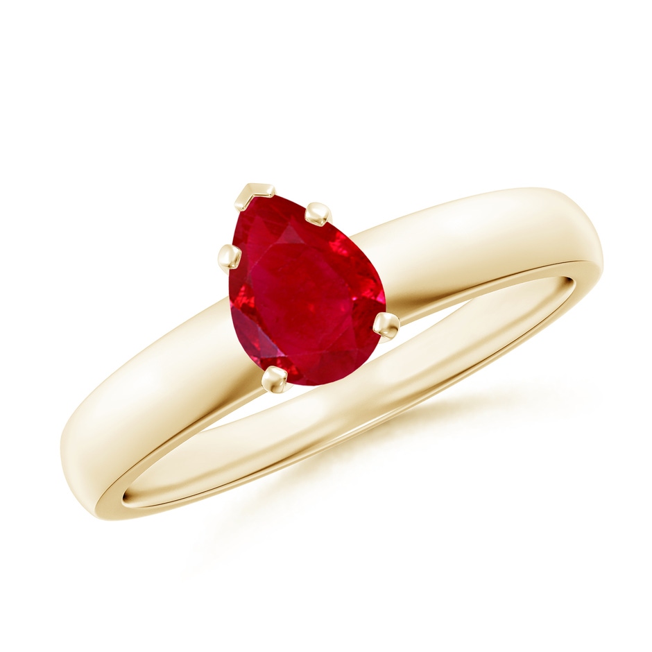 7x5mm AAA Prong-Set Pear Ruby Solitaire Engagement Ring in Yellow Gold 