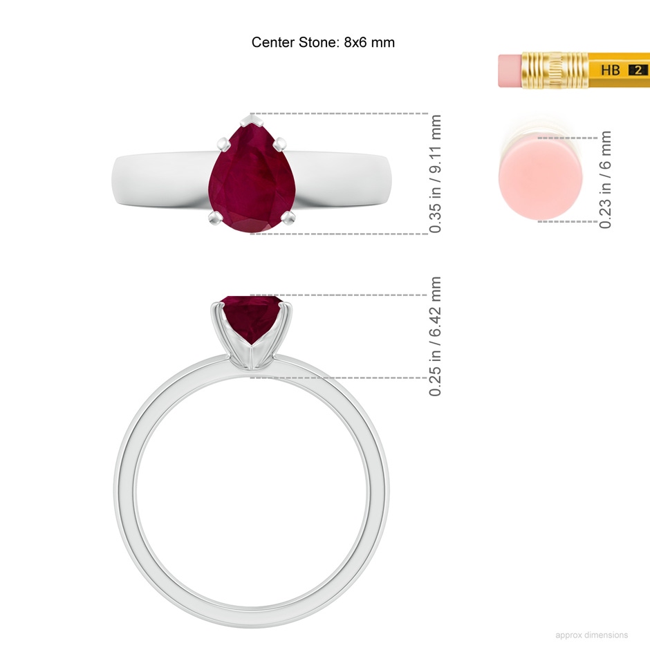8x6mm A Prong-Set Pear Ruby Solitaire Engagement Ring in P950 Platinum ruler