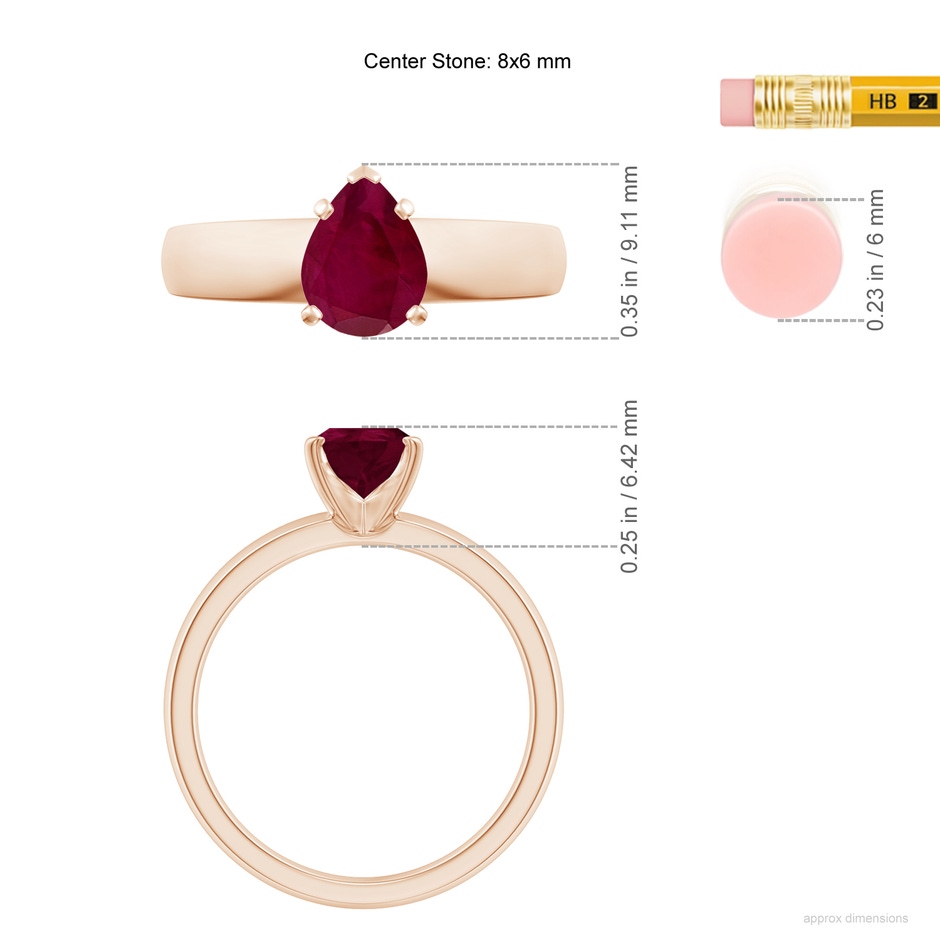 8x6mm A Prong-Set Pear Ruby Solitaire Engagement Ring in Rose Gold ruler