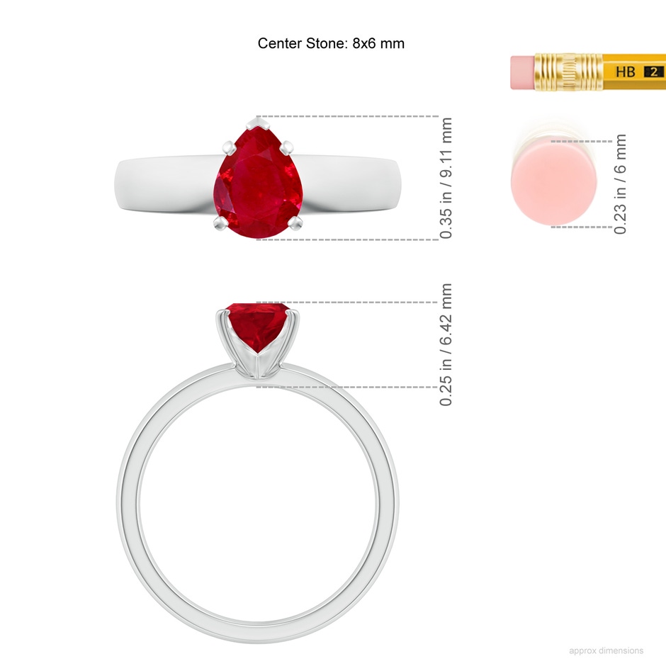 8x6mm AAA Prong-Set Pear Ruby Solitaire Engagement Ring in P950 Platinum ruler