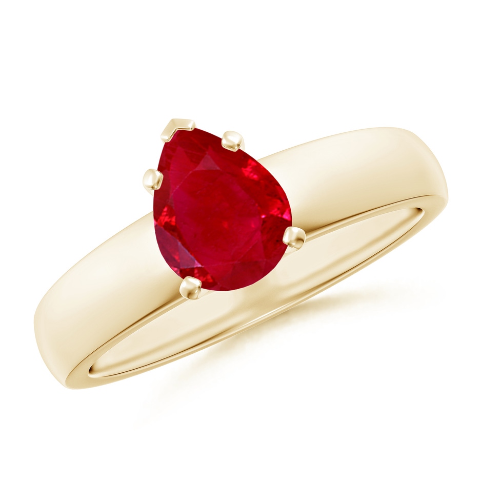 8x6mm AAA Prong-Set Pear Ruby Solitaire Engagement Ring in Yellow Gold 