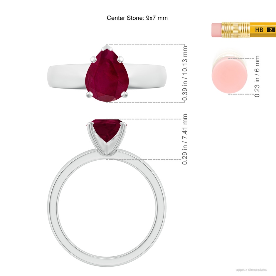 9x7mm A Prong-Set Pear Ruby Solitaire Engagement Ring in P950 Platinum ruler