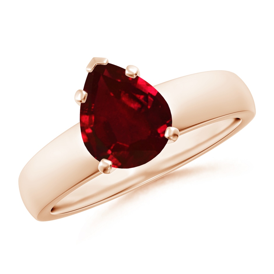 9x7mm AAAA Prong-Set Pear Ruby Solitaire Engagement Ring in Rose Gold 