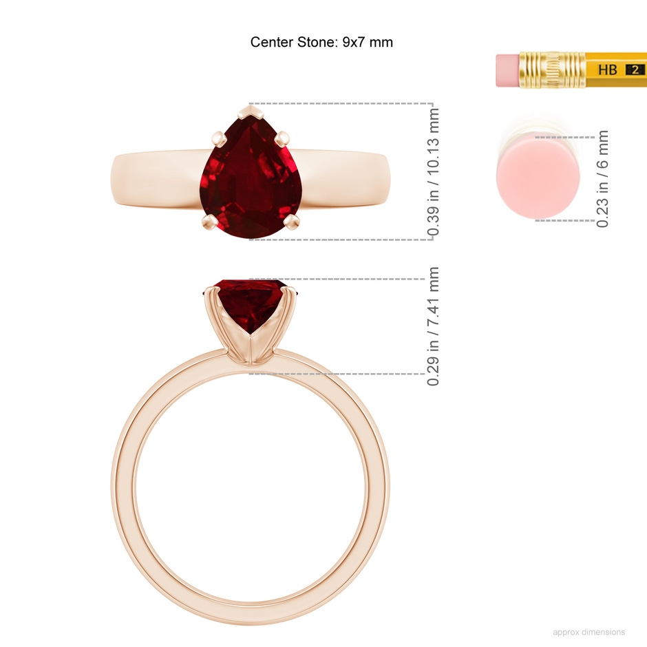 9x7mm AAAA Prong-Set Pear Ruby Solitaire Engagement Ring in Rose Gold ruler