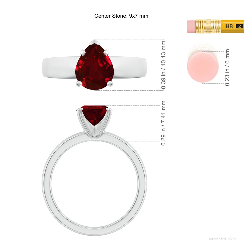 9x7mm AAAA Prong-Set Pear Ruby Solitaire Engagement Ring in White Gold ruler
