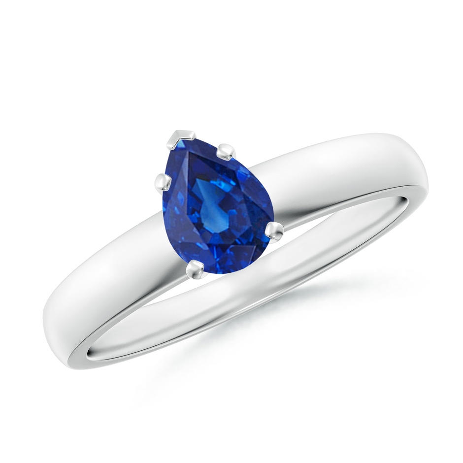 7x5mm AAA Prong-Set Pear Blue Sapphire Solitaire Engagement Ring in White Gold 