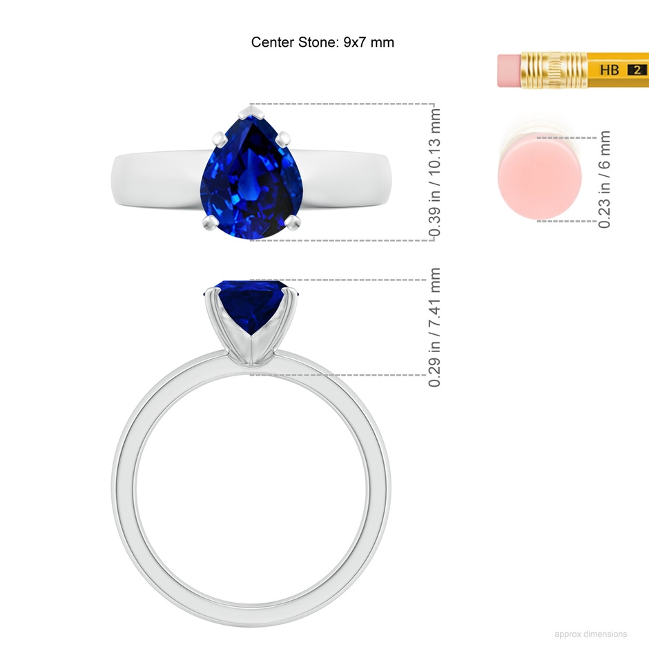 9x7mm Lab-Grown Prong-Set Pear Blue Sapphire Solitaire Engagement Ring in P950 Platinum ruler