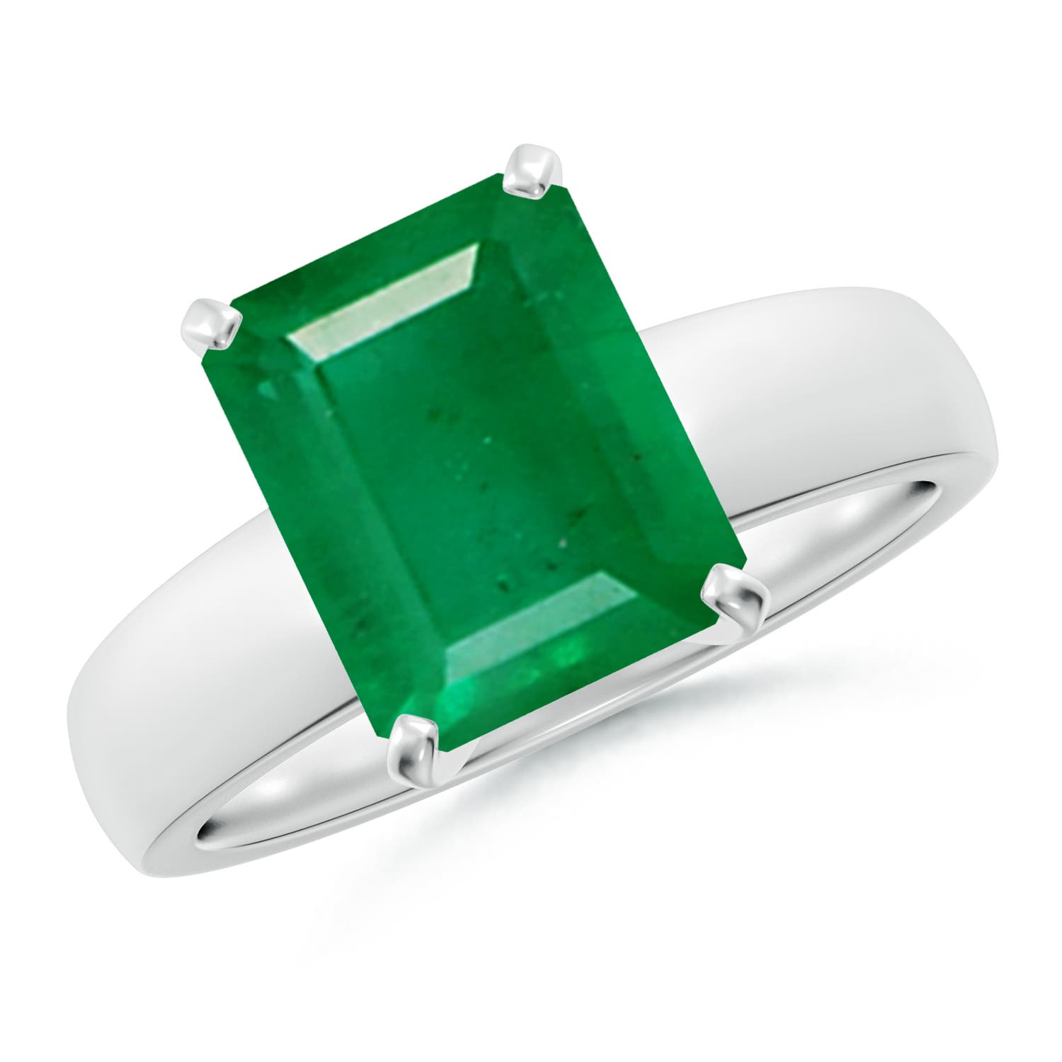 10x8mm AA Prong-Set Emerald-Cut Emerald Solitaire Engagement Ring in White Gold