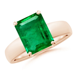 10x8mm AAA Prong-Set Emerald-Cut Emerald Solitaire Engagement Ring in 18K Rose Gold