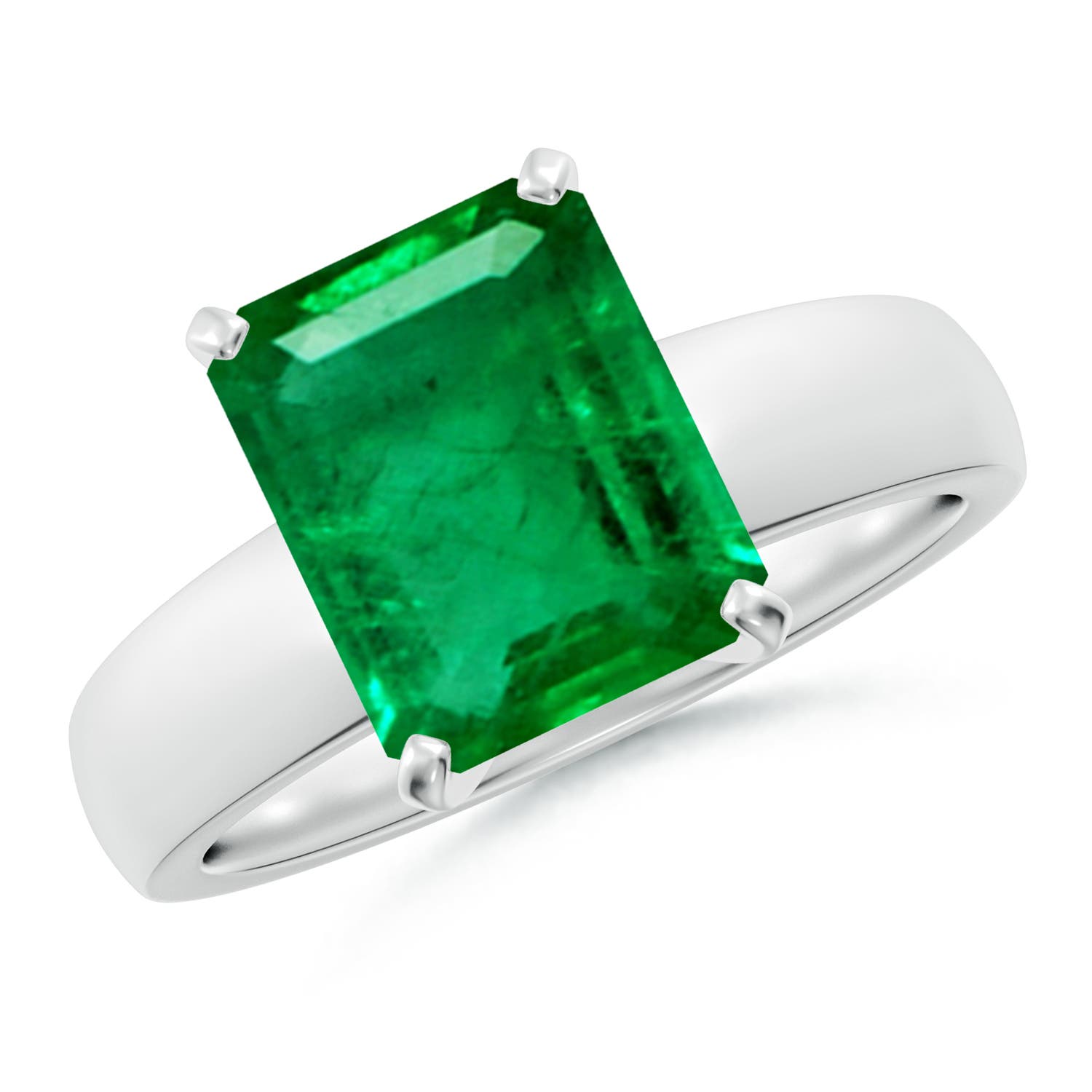 10x8mm AAA Prong-Set Emerald-Cut Emerald Solitaire Engagement Ring in White Gold