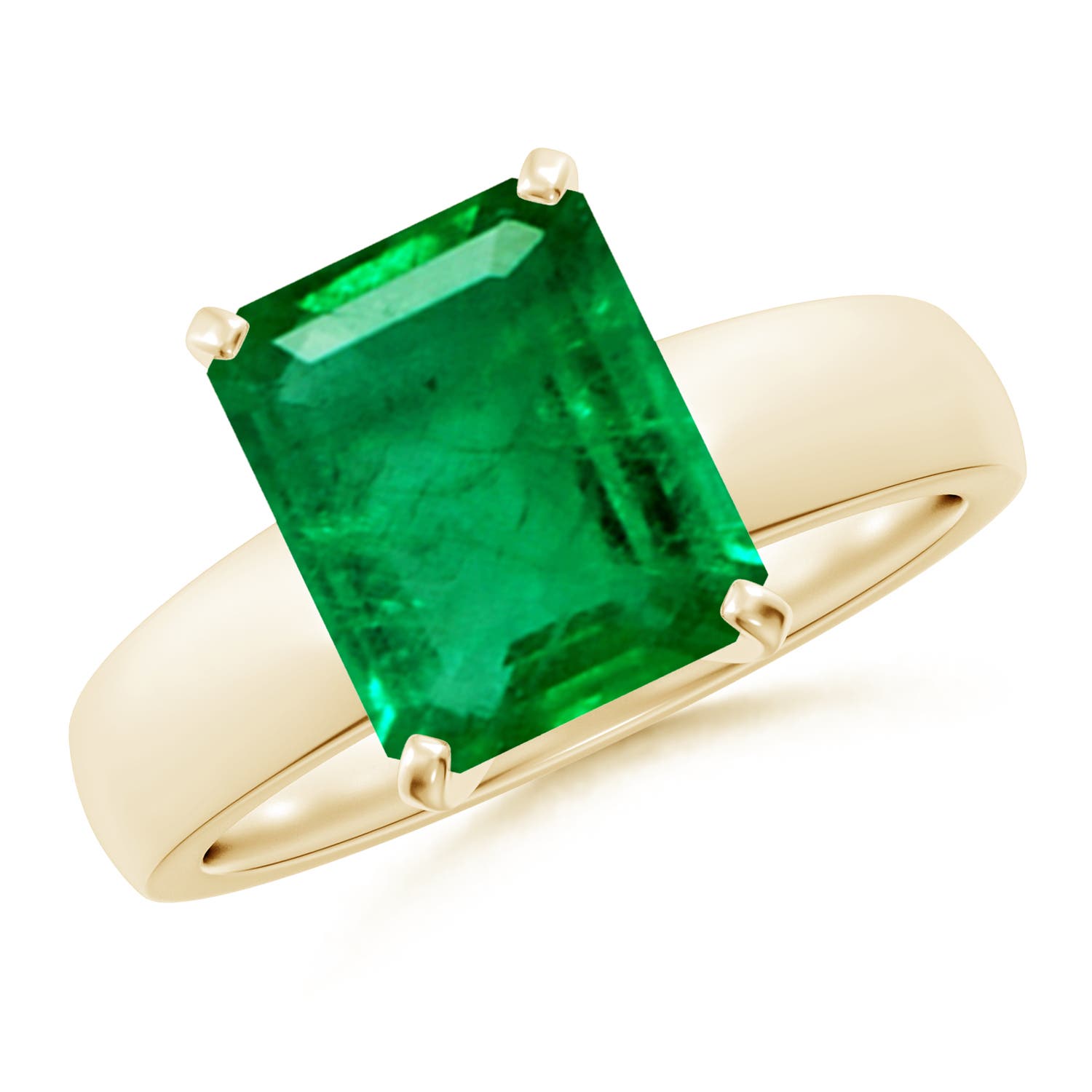 10x8mm AAA Prong-Set Emerald-Cut Emerald Solitaire Engagement Ring in Yellow Gold