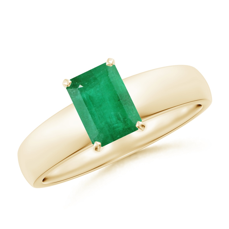 7x5mm A Prong-Set Emerald-Cut Emerald Solitaire Engagement Ring in Yellow Gold 