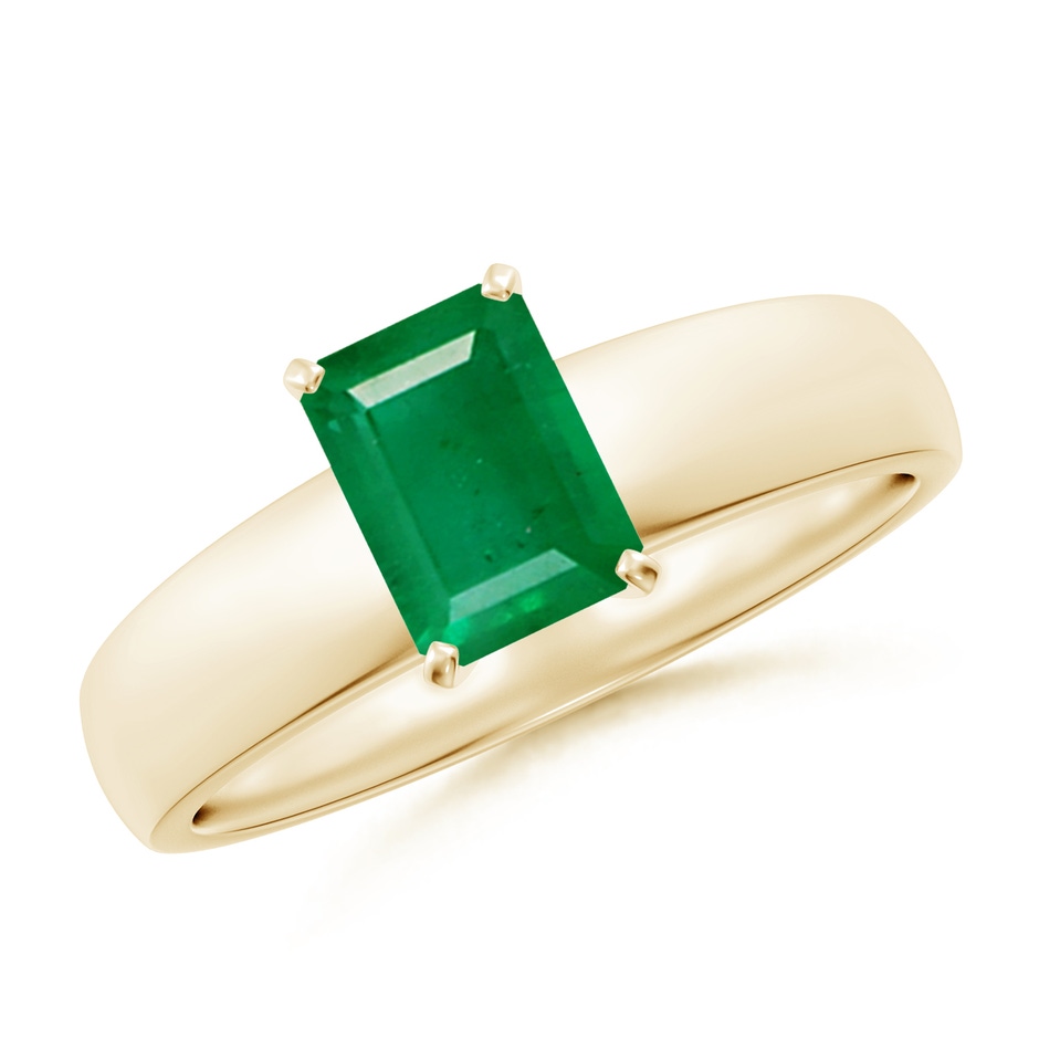 7x5mm AA Prong-Set Emerald-Cut Emerald Solitaire Engagement Ring in Yellow Gold 
