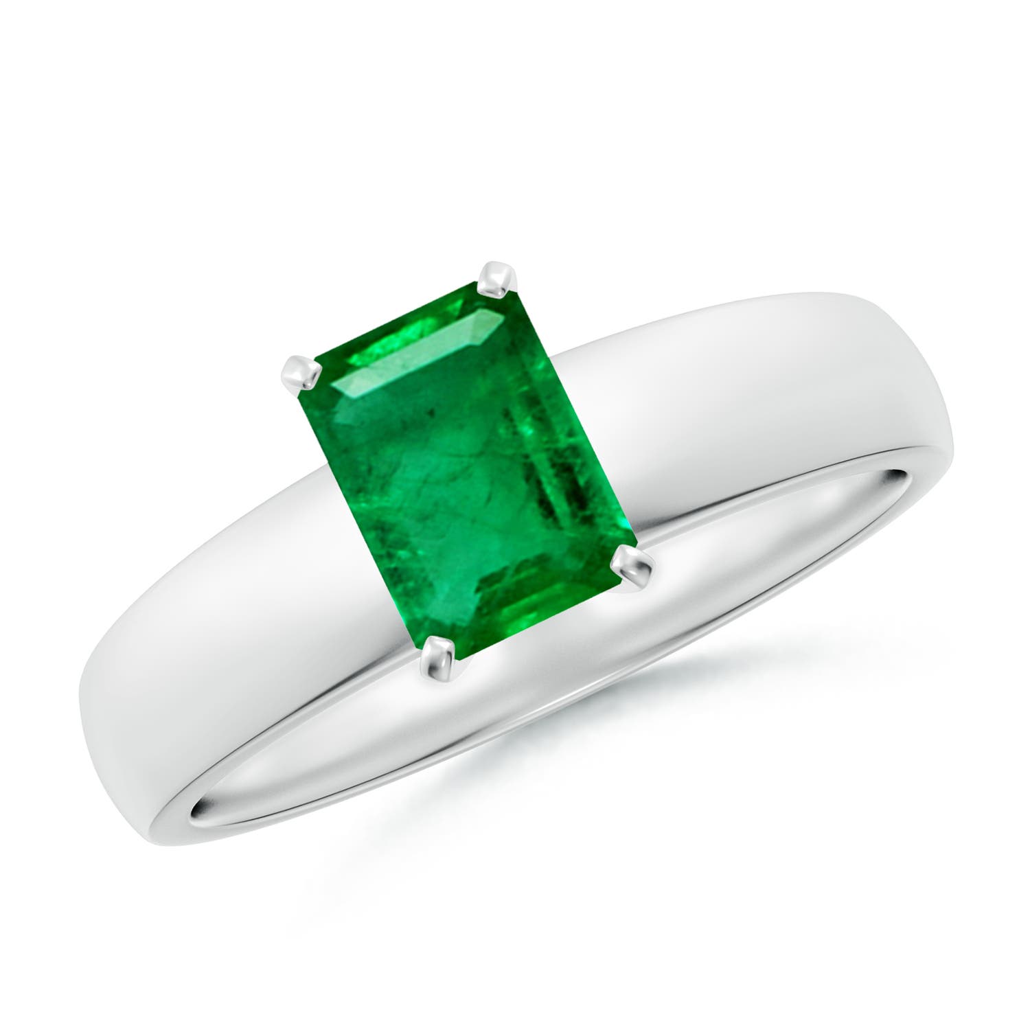 7x5mm AAA Prong-Set Emerald-Cut Emerald Solitaire Engagement Ring in 18CT White Gold