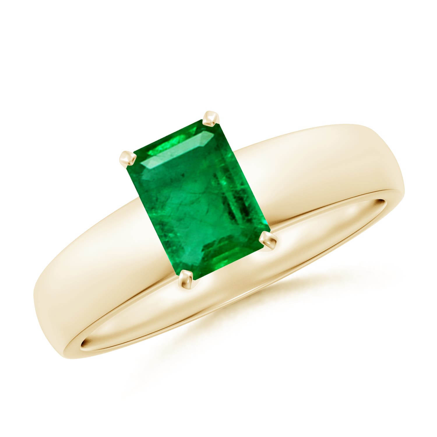 7x5mm AAA Prong-Set Emerald-Cut Emerald Solitaire Engagement Ring in Yellow Gold