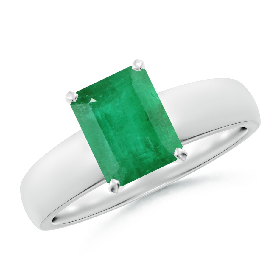 8x6mm A Prong-Set Emerald-Cut Emerald Solitaire Engagement Ring in White Gold 