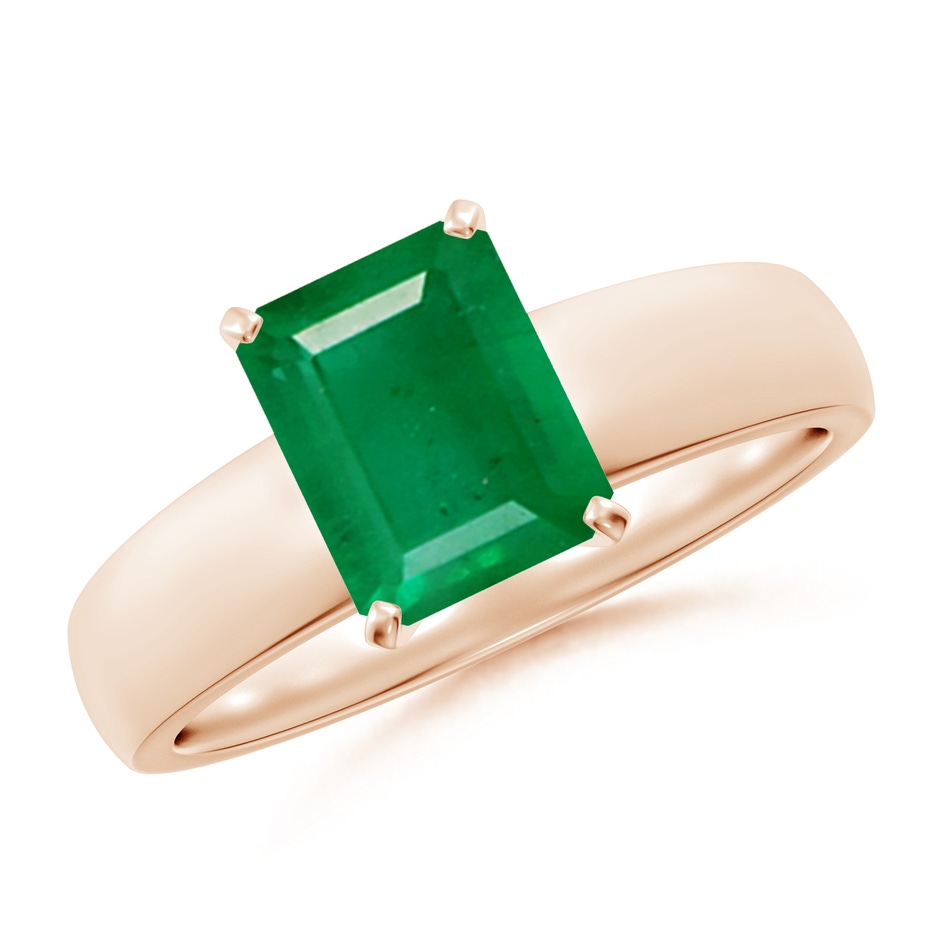 8x6mm AA Prong-Set Emerald-Cut Emerald Solitaire Engagement Ring in Rose Gold 