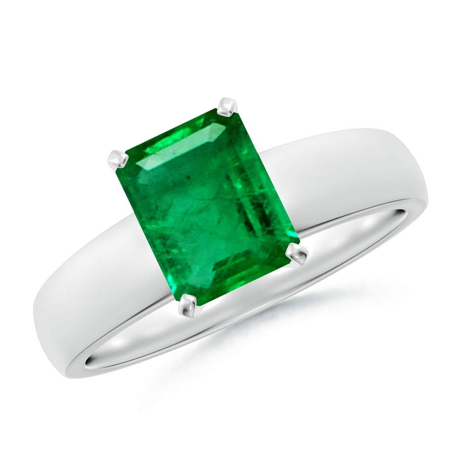 8x6mm AAA Prong-Set Emerald-Cut Emerald Solitaire Engagement Ring in White Gold 