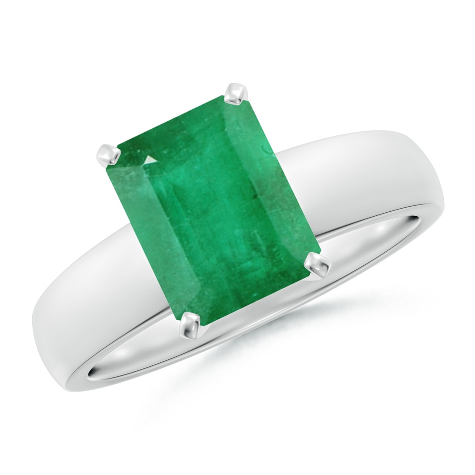 9x7mm A Prong-Set Emerald-Cut Emerald Solitaire Engagement Ring in White Gold 
