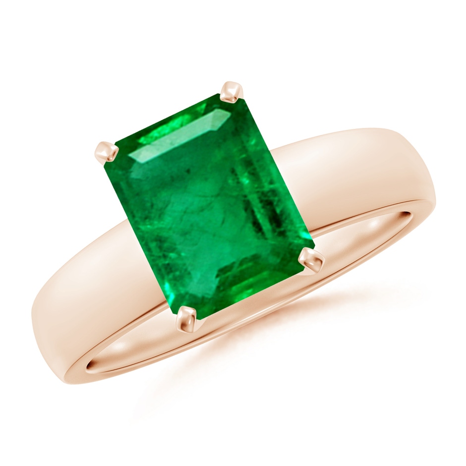 9x7mm AAA Prong-Set Emerald-Cut Emerald Solitaire Engagement Ring in Rose Gold 