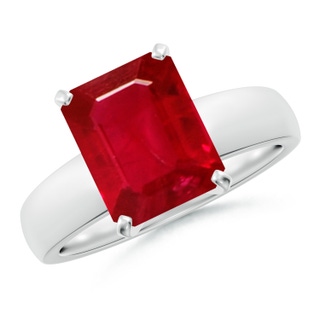 10x8mm AAA Prong-Set Emerald-Cut Ruby Solitaire Engagement Ring in P950 Platinum