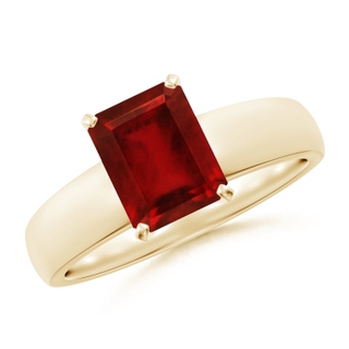 8x6mm AAAA Prong-Set Emerald-Cut Ruby Solitaire Engagement Ring in 18K Yellow Gold