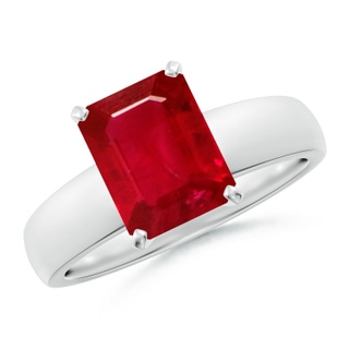 9x7mm AAA Prong-Set Emerald-Cut Ruby Solitaire Engagement Ring in P950 Platinum