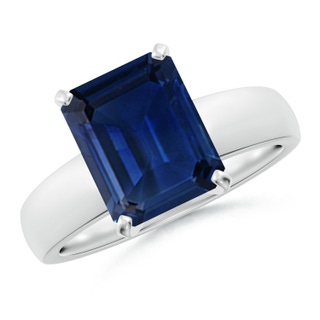 10x8mm AAA Prong-Set Emerald-Cut Blue Sapphire Solitaire Engagement Ring in P950 Platinum