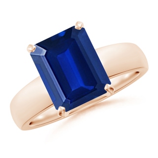 10x8mm AAAA Prong-Set Emerald-Cut Blue Sapphire Solitaire Engagement Ring in 18K Rose Gold