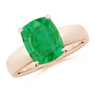 10x8mm AA Prong-Set Cushion Rectangular Emerald Solitaire Engagement Ring in 18K Rose Gold
