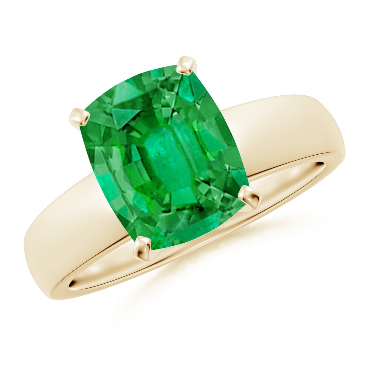 10x8mm AAA Prong-Set Cushion Rectangular Emerald Solitaire Engagement Ring in 18K Yellow Gold