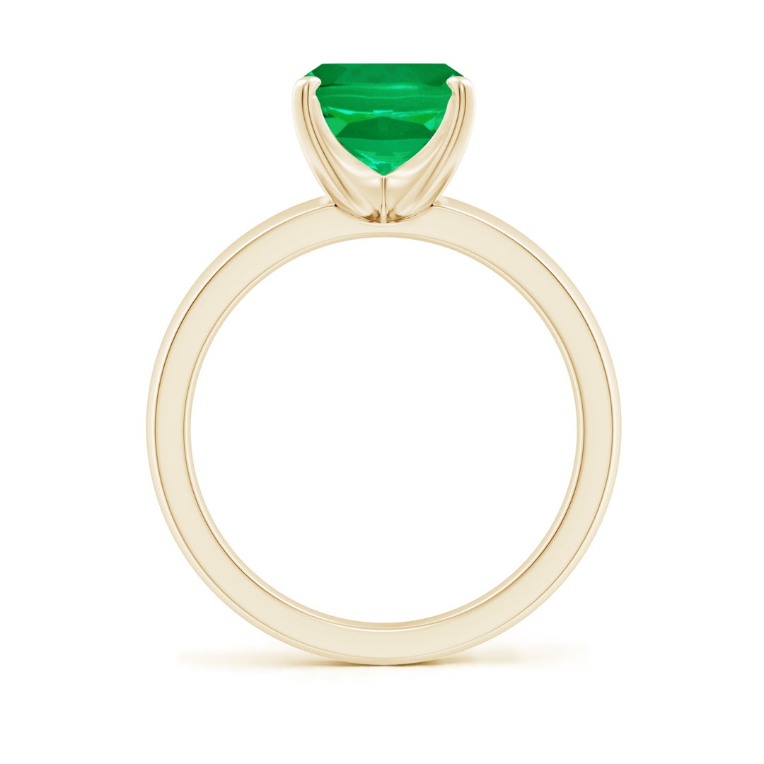 10x8mm AAA Prong-Set Cushion Rectangular Emerald Solitaire Engagement Ring in Yellow Gold - side 2