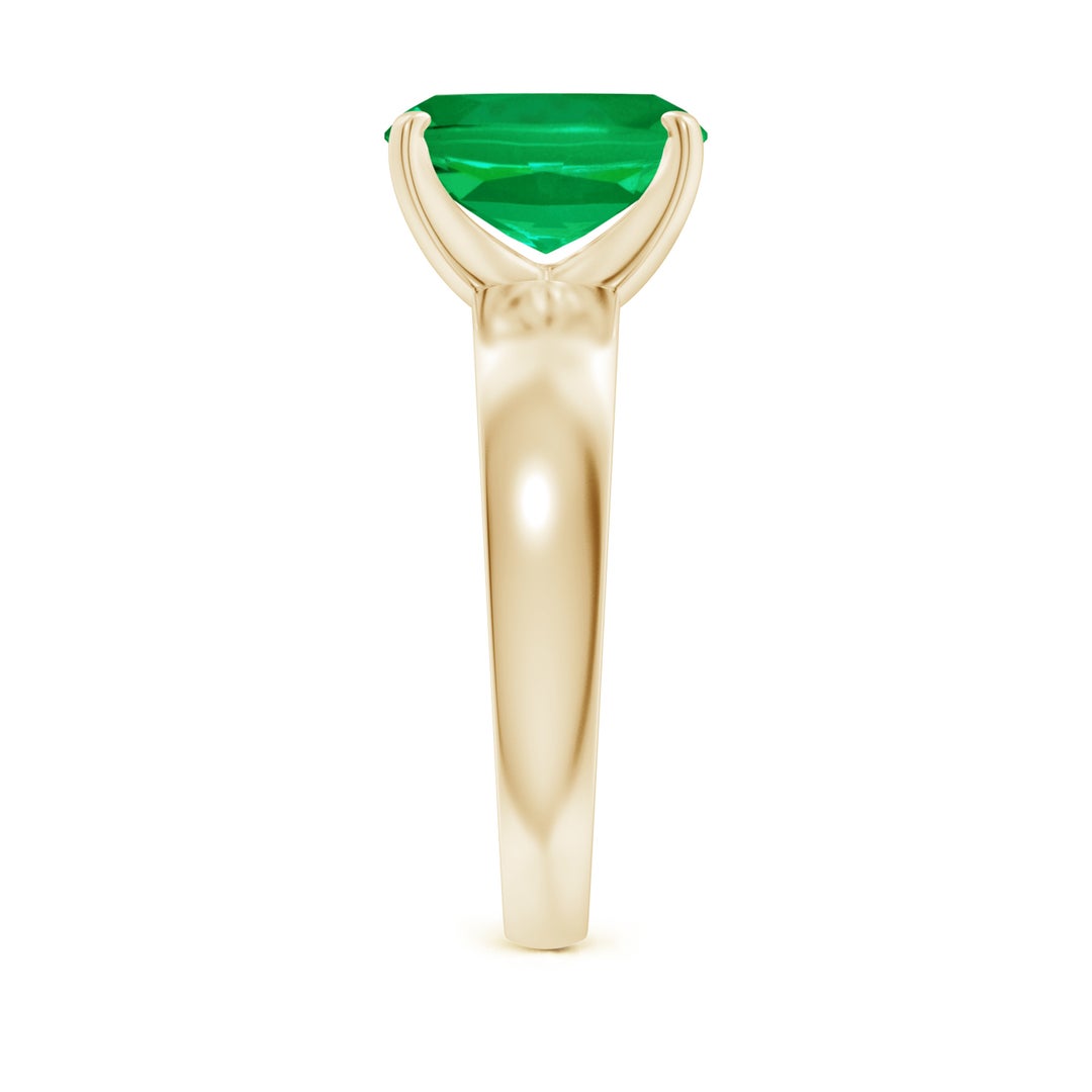 10x8mm AAA Prong-Set Cushion Rectangular Emerald Solitaire Engagement Ring in Yellow Gold - side 3